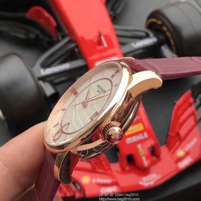 百達翡麗PATEK PHILPPE F1精品 流光皎潔輕奢復古 2019新款 6顆紅寶水晶錶盤 小牛皮錶帶 女士腕表  wssb4298